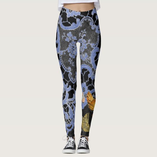 LEGGINGS ANTIEK LACE PATROON MET BUTTERFLIES (Voorkant)