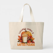 Leggings, bladeren en lattes alsjeblieft - Herfst  Grote Tote Bag (Achterkant)