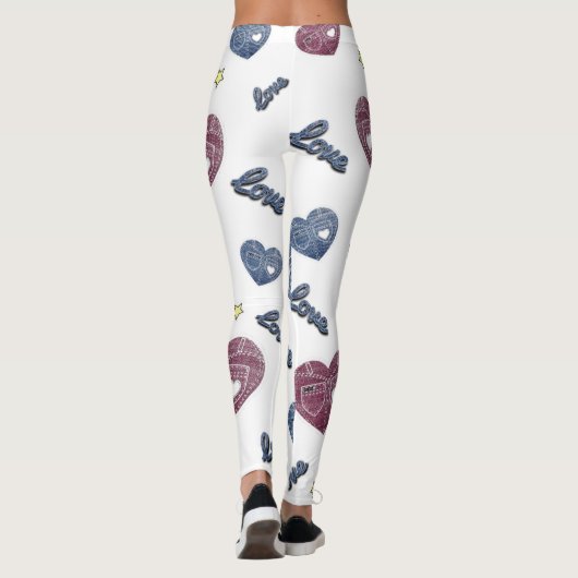 Leggings blanco con corazones de azul jeans (Achterkant)