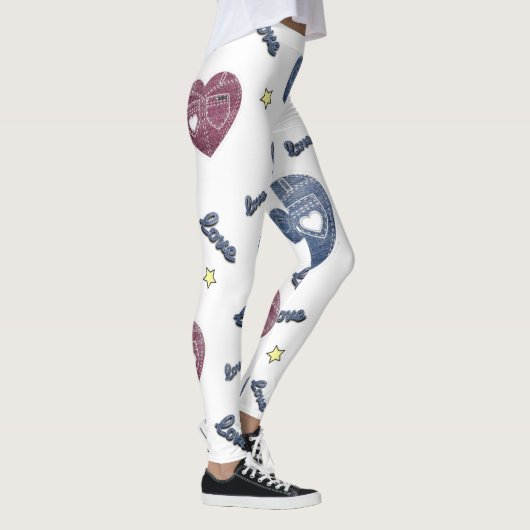 Leggings blanco con corazones de azul jeans (Rechts)