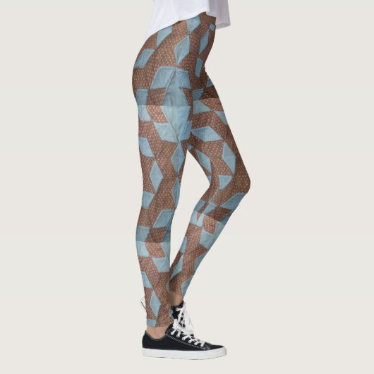 Leggings - Blauw en bruin Quilt Pattern (Rechts)