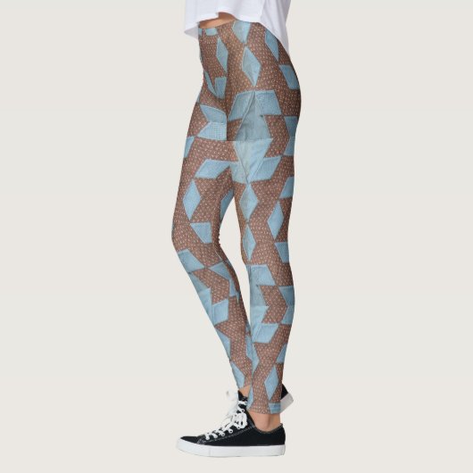 Leggings - Blauw en bruin Quilt Pattern (Links)