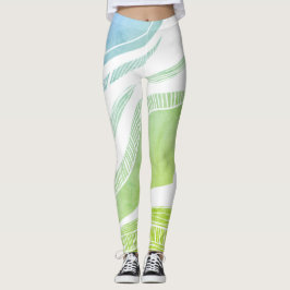Leggings blauw en groen golfpatroon