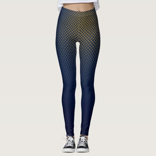 Leggings blauw geel zwart koolstofvezelpatroon (Voorkant)