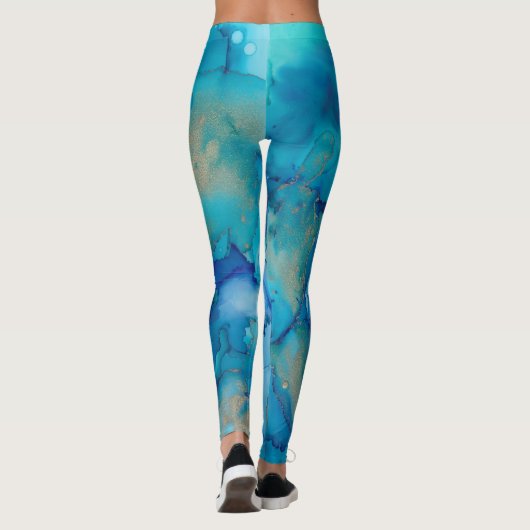 Leggings blauw/gouden inktontwerp (Achterkant)