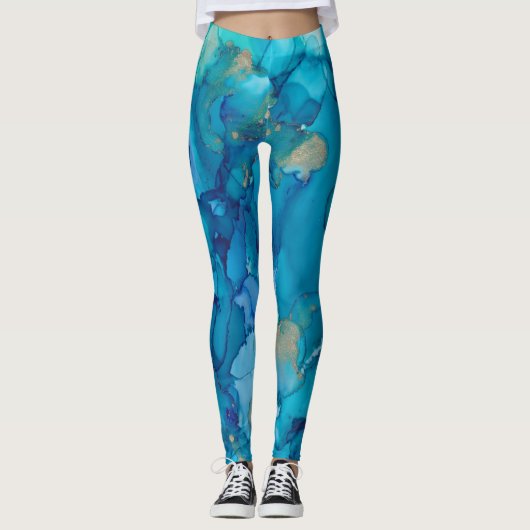 Leggings blauw/gouden inktontwerp (Voorkant)