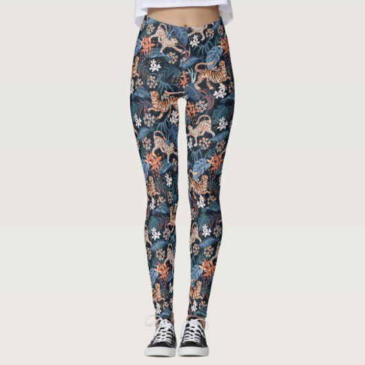 Leggings Blauw van leopard en tijger Oerwoud (Voorkant)