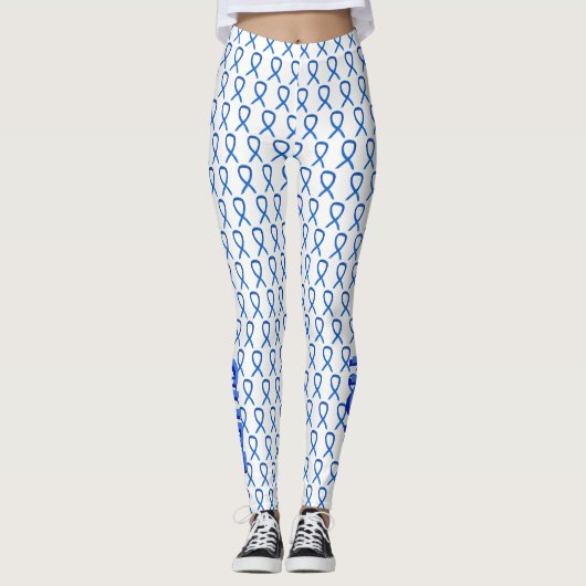 Leggings Blauwe Bewustmakingslint aangepaste woord (Voorkant)