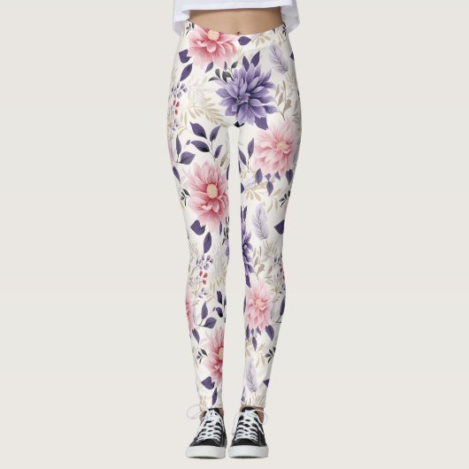 LEGGINGS - Bloemen van roze & blauw (Voorkant)