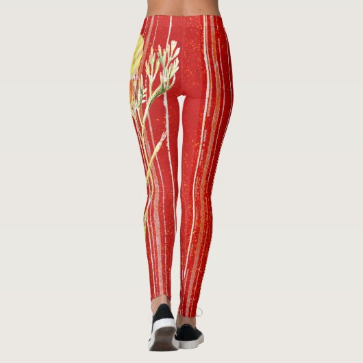 Leggings BLOEMSTREPEN PAPAVERS, ROOD GESTREEPT (Achterkant)