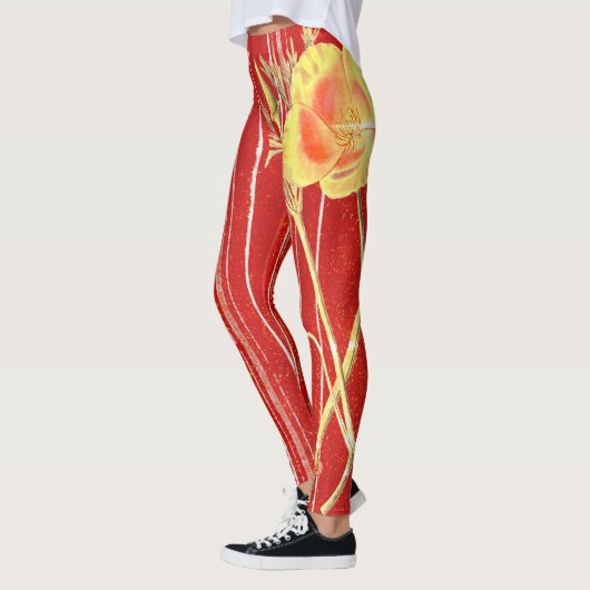 Leggings BLOEMSTREPEN PAPAVERS, ROOD GESTREEPT (Links)