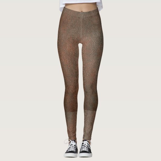Leggings die er leder uitzien, bruin. (Voorkant)