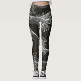 Leggings Donker met Big White Flowers & Swirls
