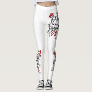 Leggings Exclusief ontwerp. Sculls met rode boog.