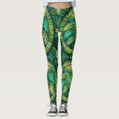 Leggings featuring a vibrant green tropical leaf  (Voorkant)
