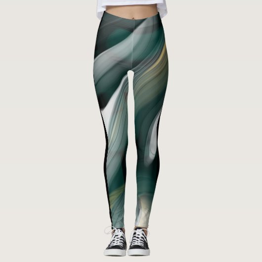 Leggings Fitness Abstracte Kunst Groene Smaragd (Voorkant)