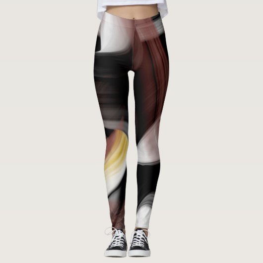 Leggings Fitness Abstracte Kunst Zwart Poederachti (Voorkant)