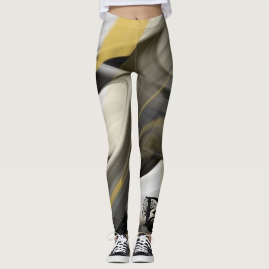 Leggings Fitness Abstracte Kunst Zwart Wit Goud (Voorkant)