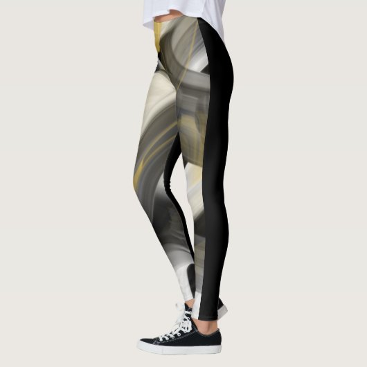 Leggings Fitness Abstracte Kunst Zwart Wit Goud (Links)