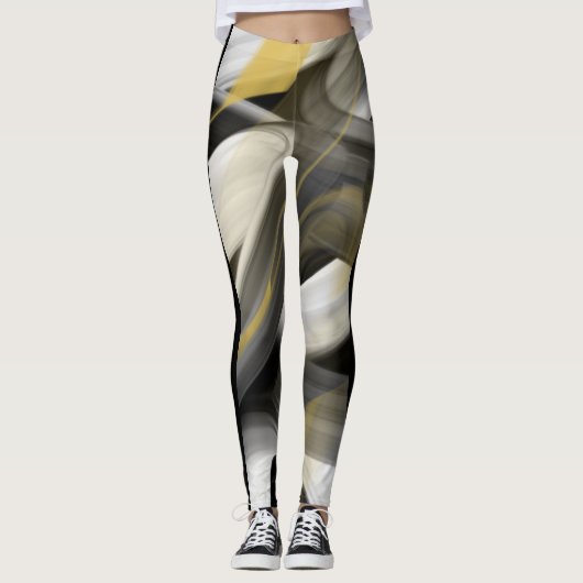 Leggings Fitness Abstracte Kunst Zwart Wit Goud (Voorkant)
