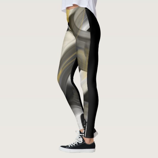 Leggings Fitness Abstracte Kunst Zwart Wit Goud (Links)