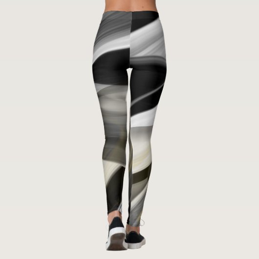 Leggings Fitness Abstracte Kunst Zwart Wit Goud (Achterkant)