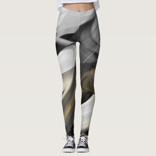 Leggings Fitness Abstracte Kunst Zwart Wit Goud (Voorkant)