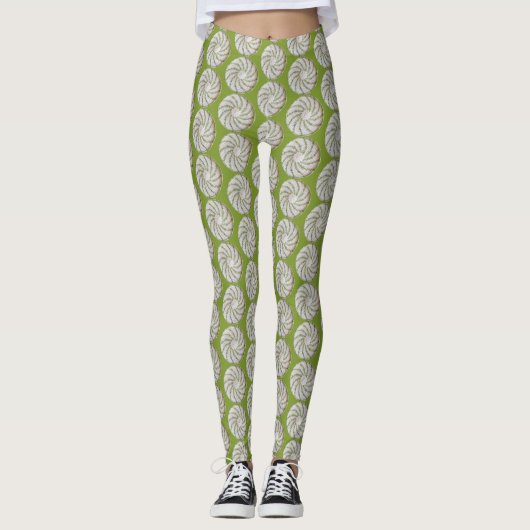 Leggings - Gehaakte spiraal in groen op wit (Voorkant)