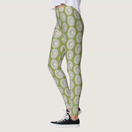 Leggings - Gehaakte spiraal in groen op wit (Links)
