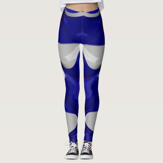 Leggings ~glanzend blauw wit ~ Origineel (Voorkant)