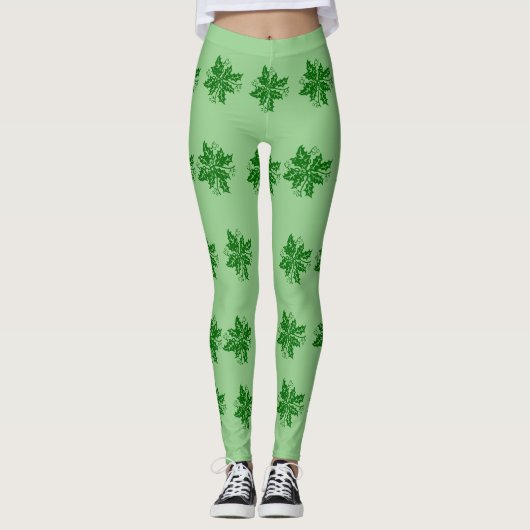 Leggings - Green Holly Branches (Voorkant)
