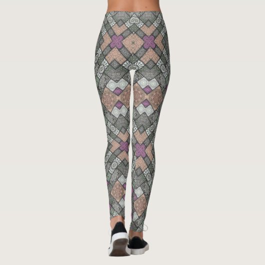 LEGGINGS - Grijs-roze-bruin Mandala Design (Achterkant)