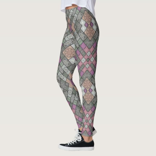 LEGGINGS - Grijs-roze-bruin Mandala Design (Links)