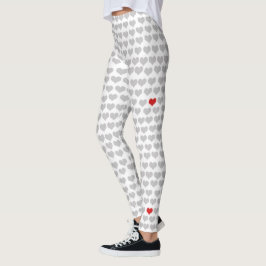 Leggings - Grijze harten rood hart