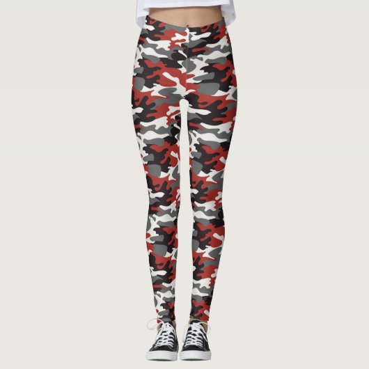 Leggings grijze, rode, zwarte en witte Camouflage (Voorkant)