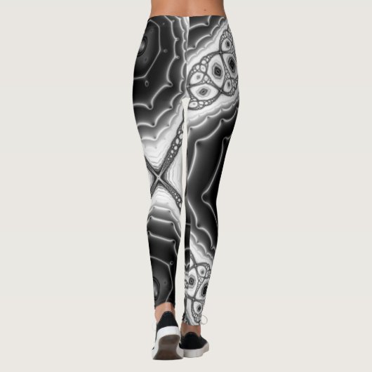 Leggings grijze/zwarte fractale kunst (Achterkant)