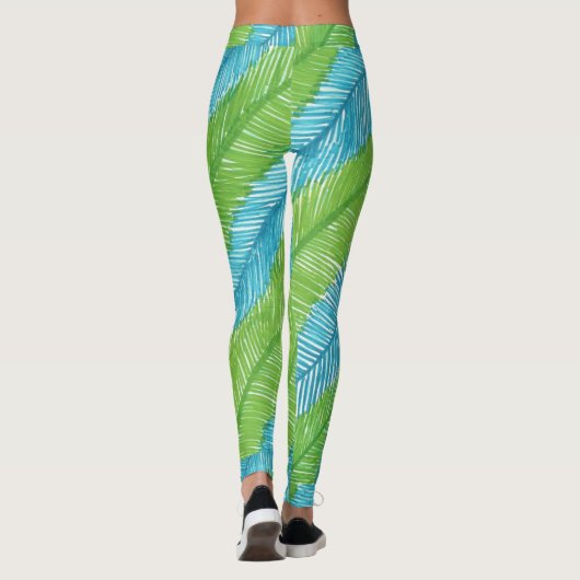 Leggings groen en blauw handpalm lederen (Achterkant)