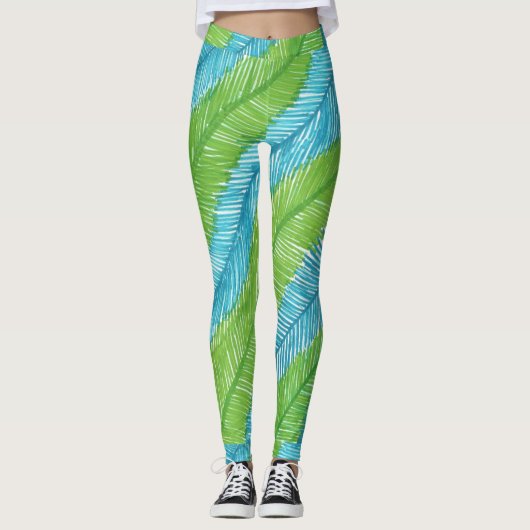 Leggings groen en blauw handpalm lederen (Voorkant)