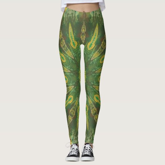 Leggings groen geel bruin Kaleidoscoop (Voorkant)