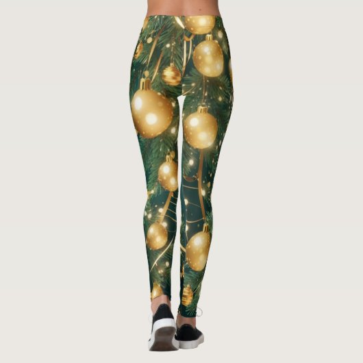 Leggings Groene Baubles Gouden Kerstdecoratie (Achterkant)