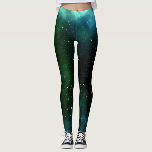 Leggings - grüne Galaxie, Sterne, Universum (Voorkant)