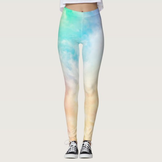 Leggings in meerkleurige pastels. (Voorkant)