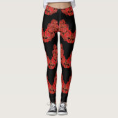 Leggings in Red en BLack Unieke Rozen (Voorkant)
