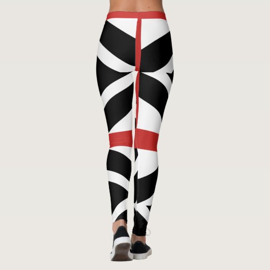 Leggings in zwart, wit en rood. (Achterkant)
