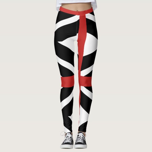Leggings in zwart, wit en rood. (Voorkant)