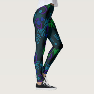 Leggings Jimette Design groen blauw mauve op zwart