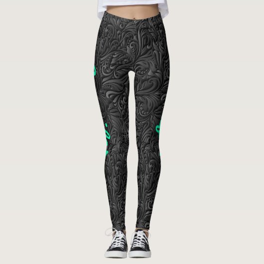 Leggings JOUW NAAM Black Paisley Exercise Pants (Voorkant)