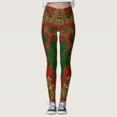 Leggings ~ Kerstrood goud en groen (Voorkant)