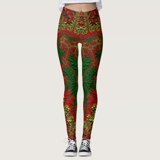 Leggings ~ Kerstrood goud en groen (Voorkant)