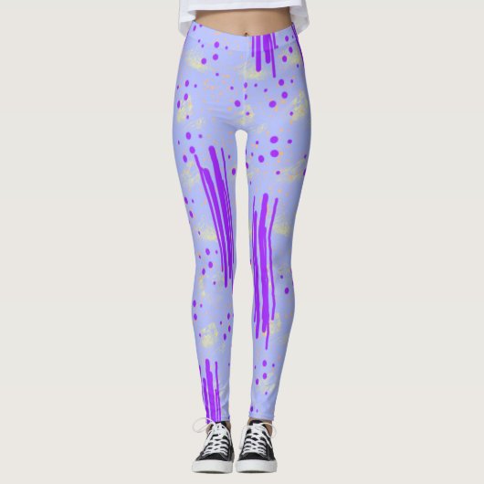 Leggings met Abstract blauw en Paars ontwerp (Voorkant)